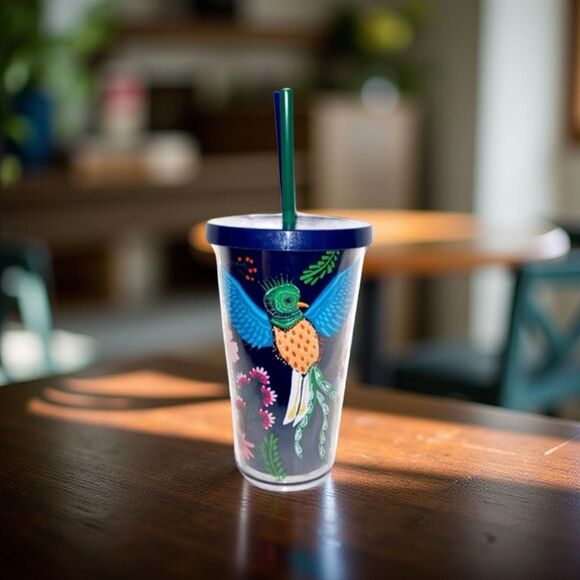 Starbucks Bird of Paradise Quetzal Blue Floral Cold Cup Tumbler 16 oz - Picture 1 of 4